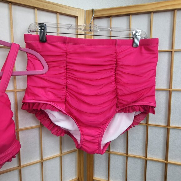 Torrid pink two-piece swimsuit bikini with ruffles high waist size 0 or 10 EUC - Picture 4 of 13